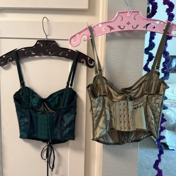 Teal Bustier Stretchy Mesh Corset Crop Top - Picture 4 of 7